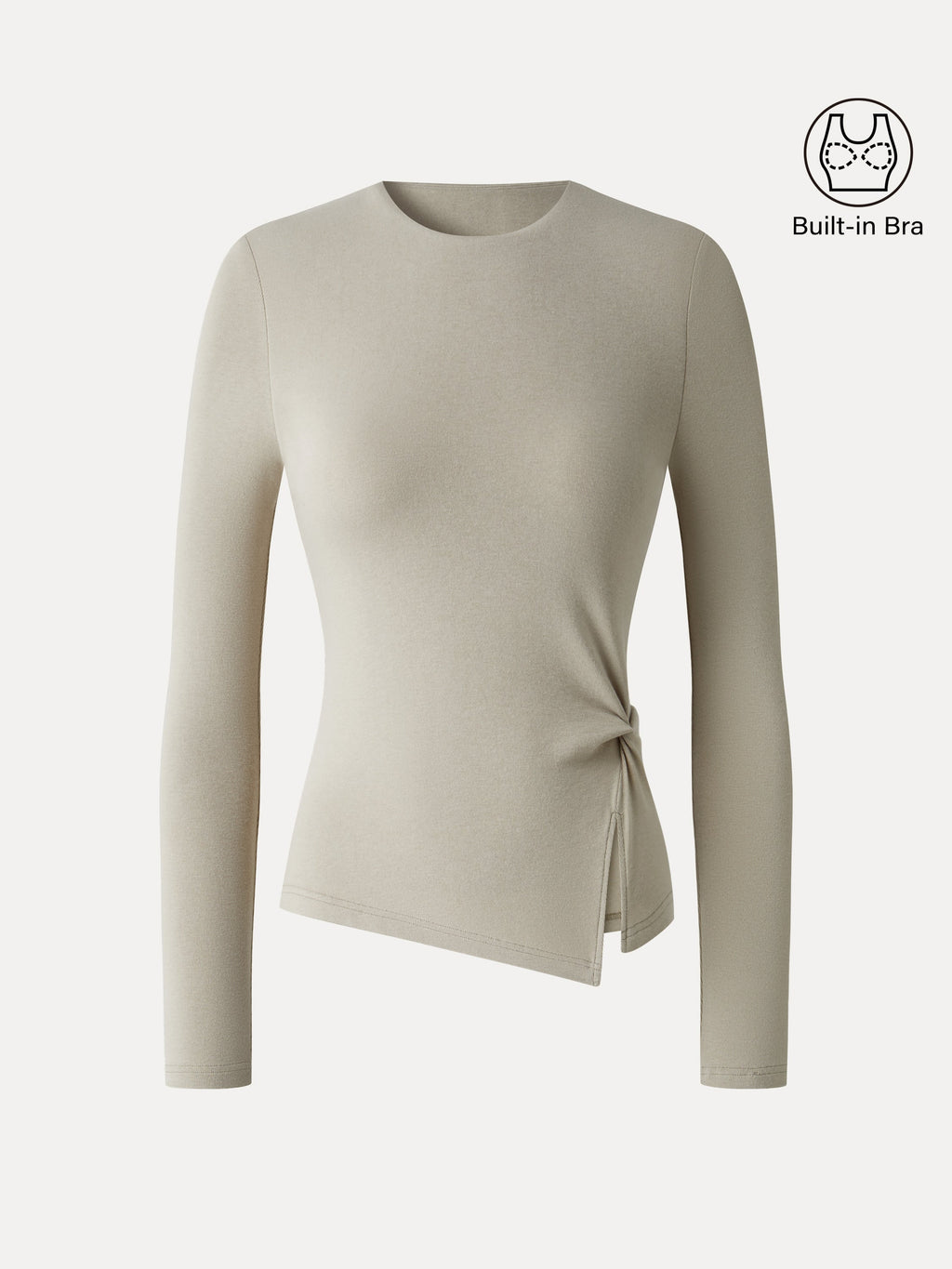 LiteWarm Round Neck Long Sleeve Twist-Hem Built-In Bra Top 2.0