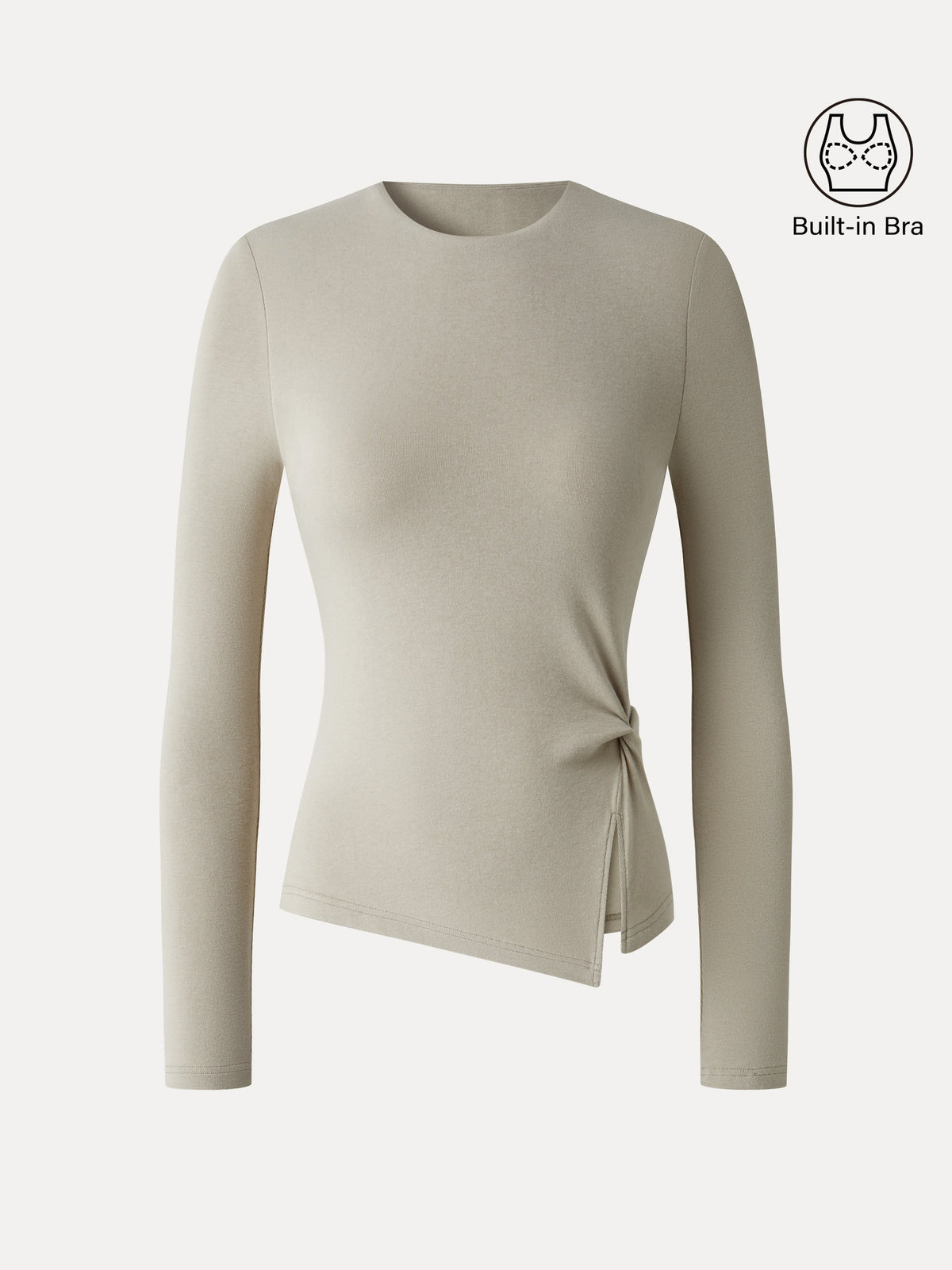 LiteWarm Round Neck Long Sleeve Twist-Hem Built-In Bra Top 2.0