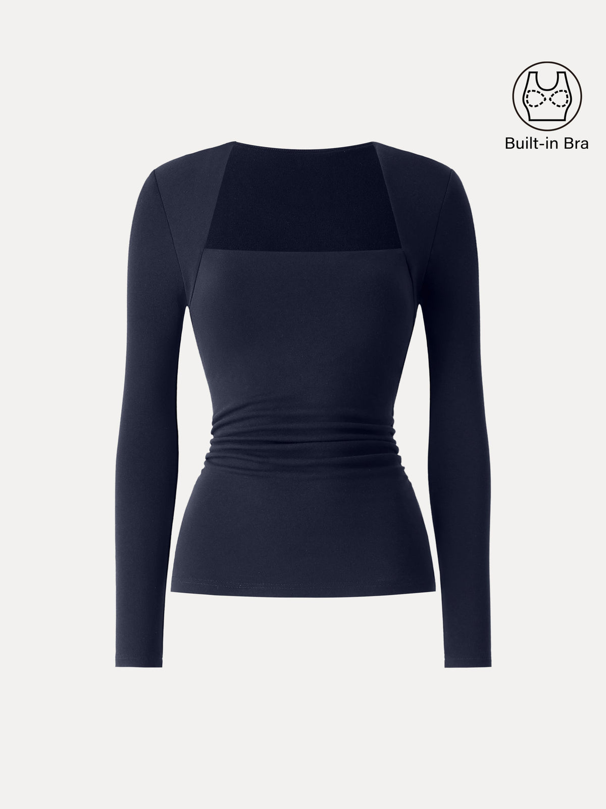 ProWarm Trapeze Neck Long Sleeve Ruched Built-In Bra Top