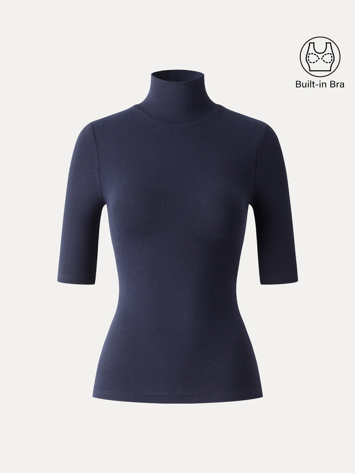 LiteWarm Essential Turtleneck Elbow Length Sleeve Built-In Bra Top 3.0