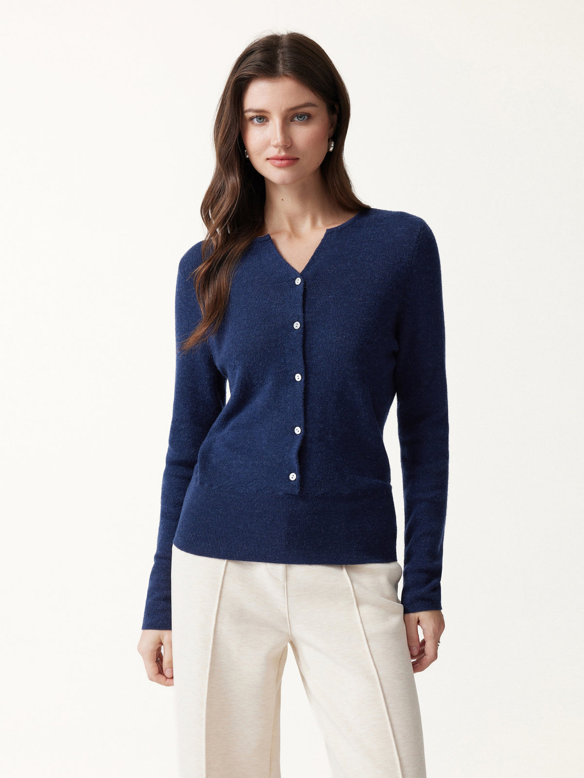 Merino Blend V-Neck Long Sleeve Half-Placket Sweater