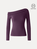 LiteWarm Asymmetrical Neck Long Sleeve Built-In Bra Top 2.0