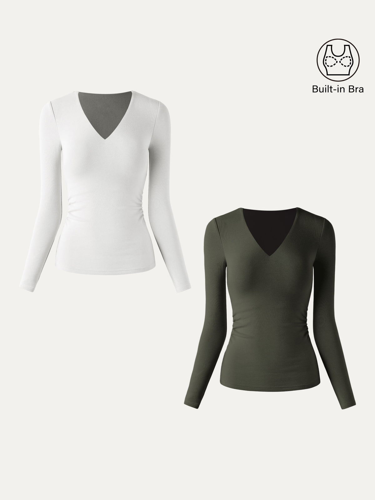 ProWarm V-Neck Long Sleeve Side-Tuck Built-In Bra Top 2.0