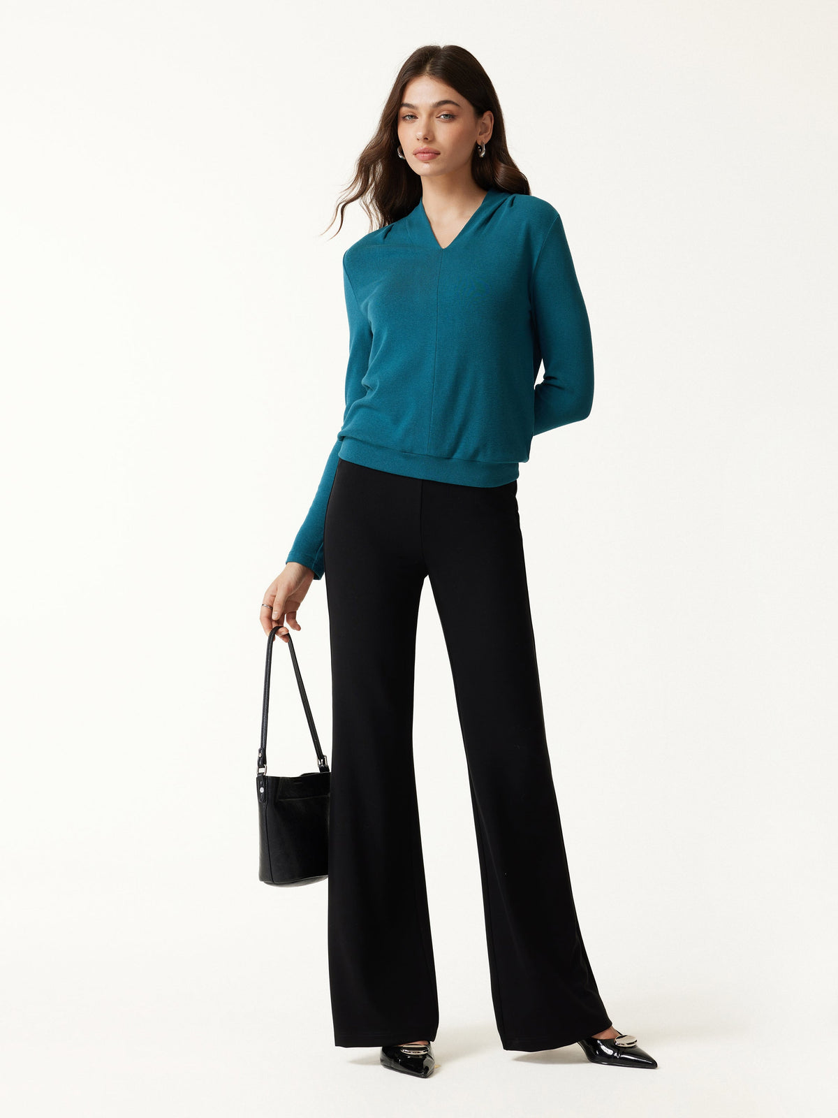 LiteWarm V-Neck Long Sleeve Tucked Shoulder Top