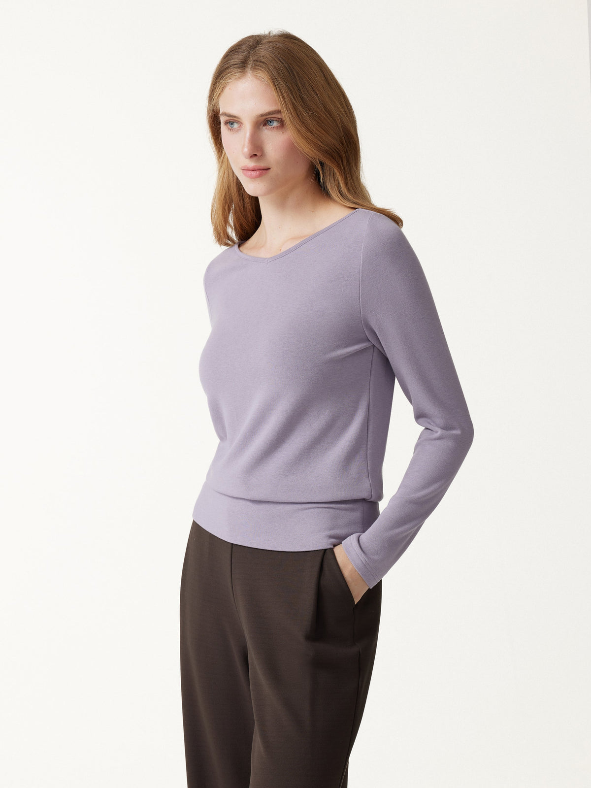 ProWarm V-Neck Long Sleeve Banded Hem Top