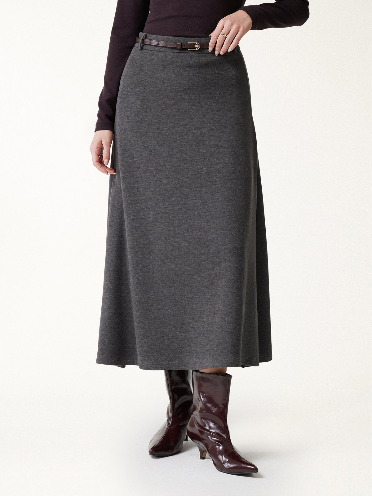 MaxWarm Mid-Rise Godet A-Line Midi Skirt