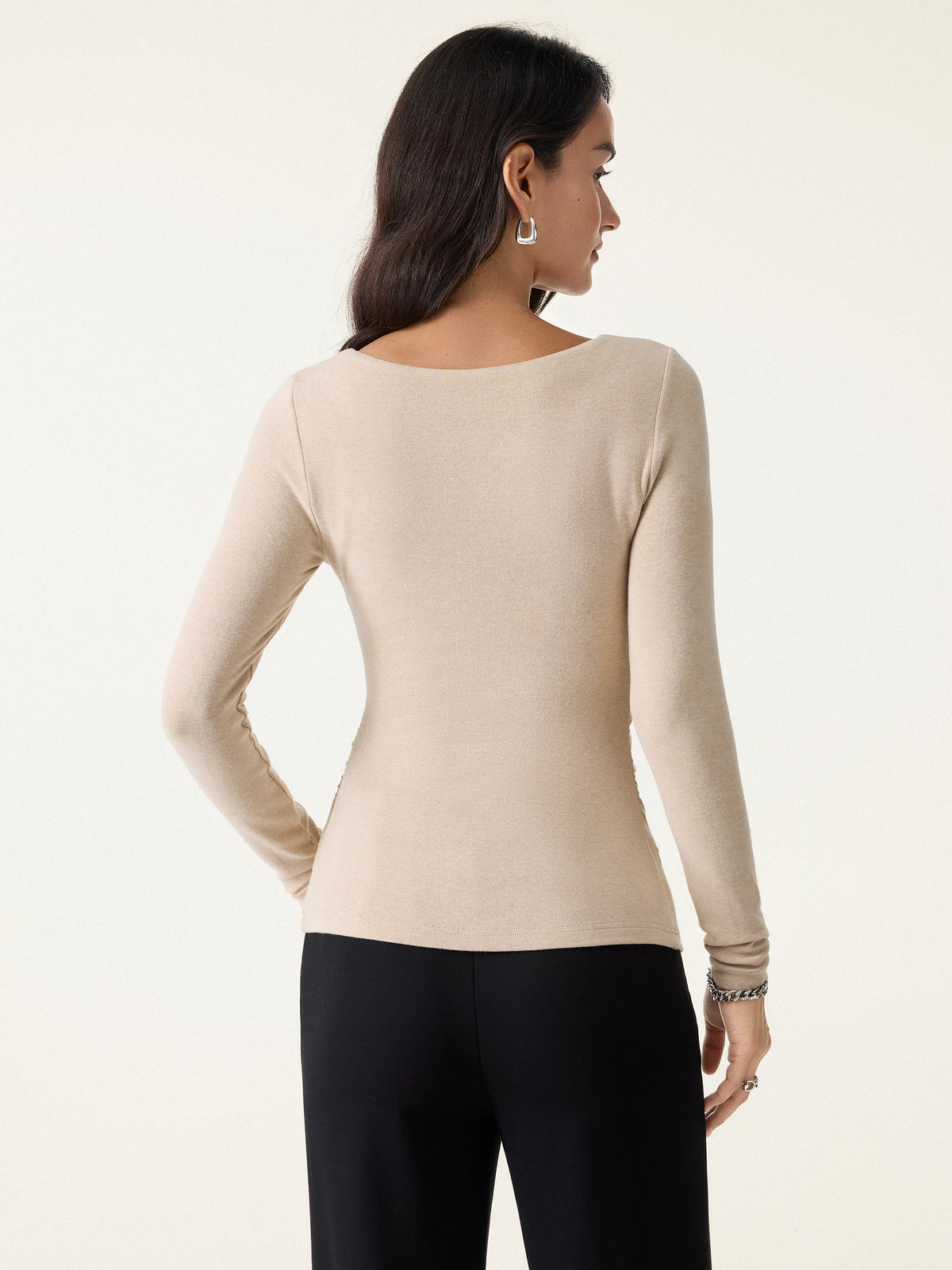 LiteWarm Flapped V-Neck Long Sleeve Ruched Built-In Bra Top 2.0