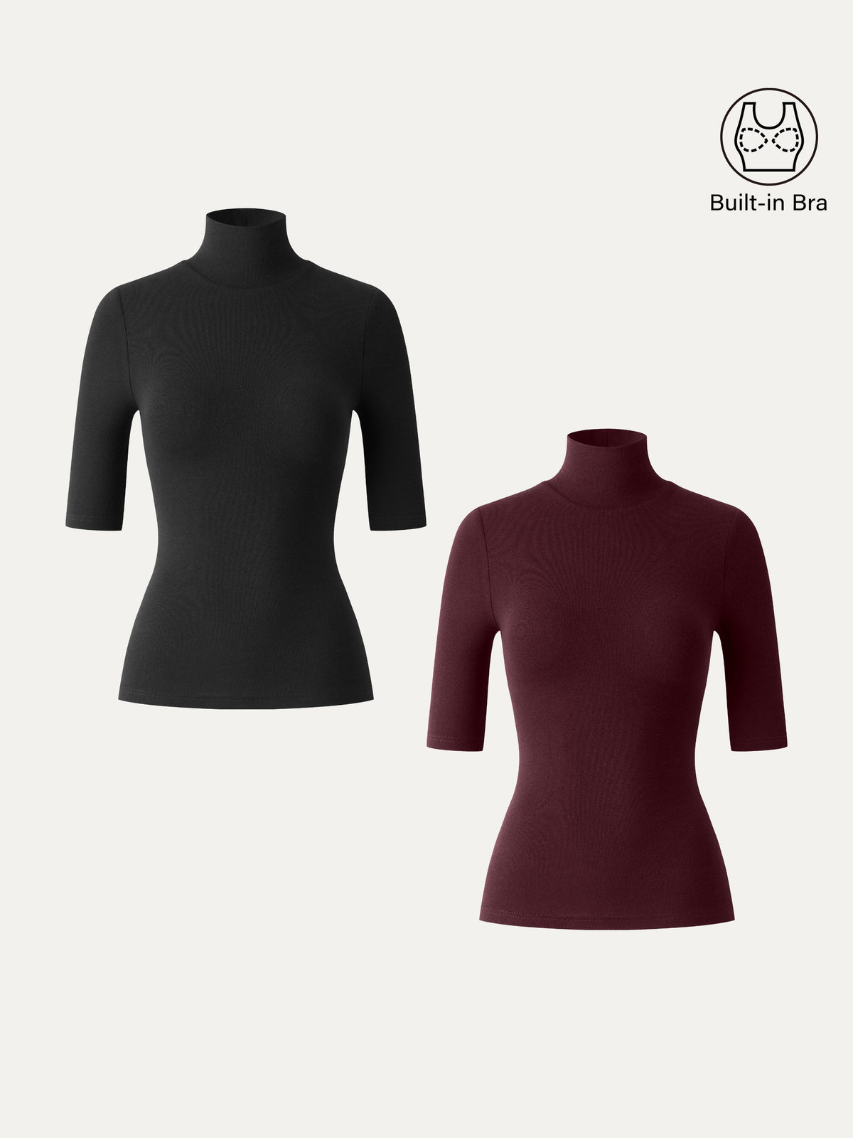 LiteWarm Essential Turtleneck Elbow Length Sleeve Built-In Bra Top 3.0