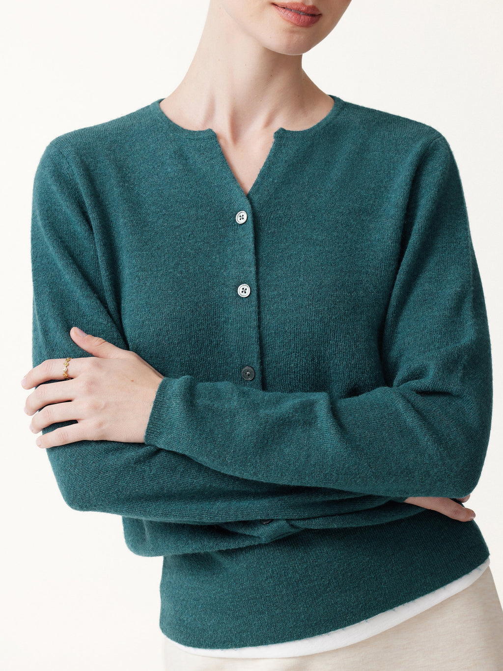 Merino Blend V-Neck Long Sleeve Half-Placket Sweater