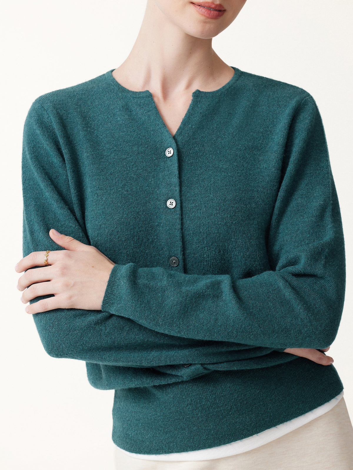 Merino Blend V-Neck Long Sleeve Half-Placket Sweater
