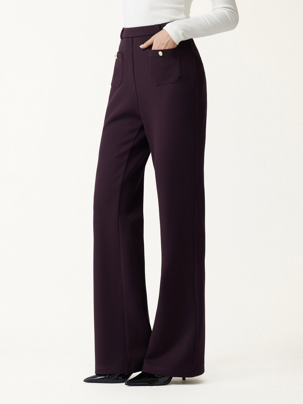 Bamboo-Blend Mid-Rise Flared Pants with Pockets