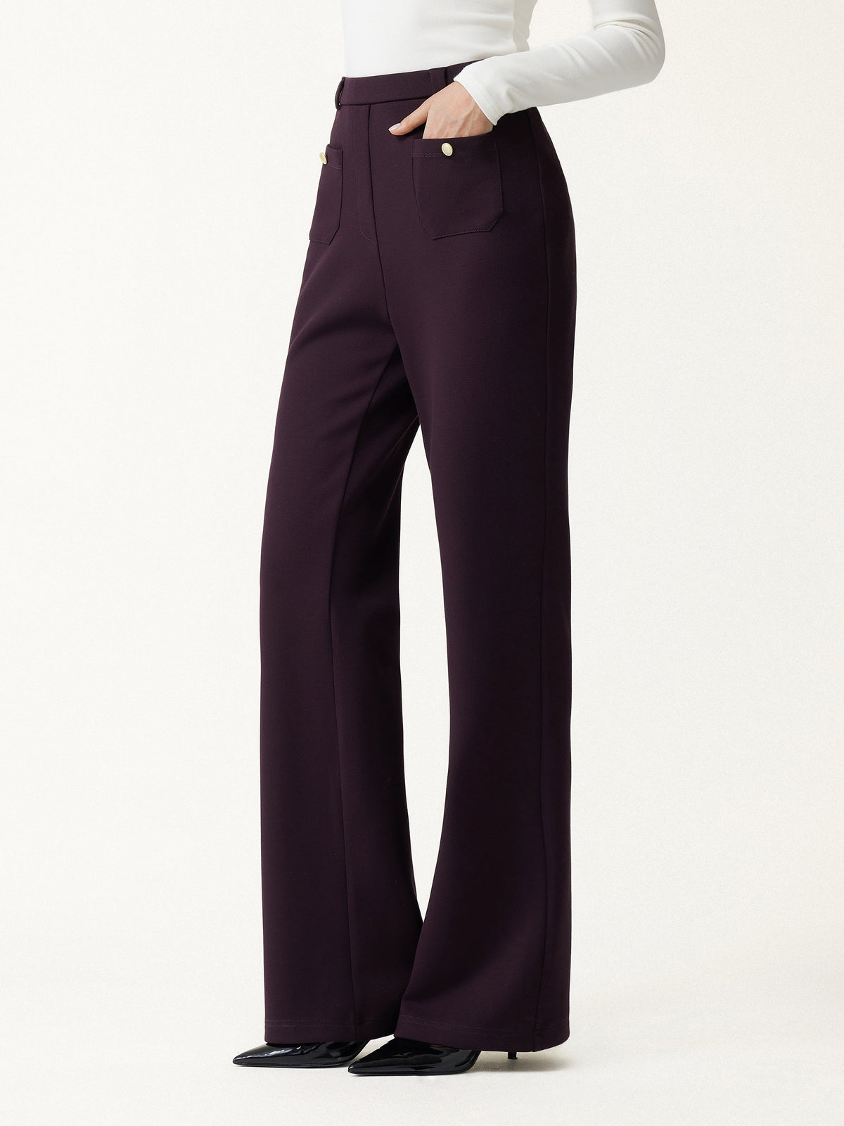 Bamboo-Blend Mid-Rise Flared Pants with Pockets