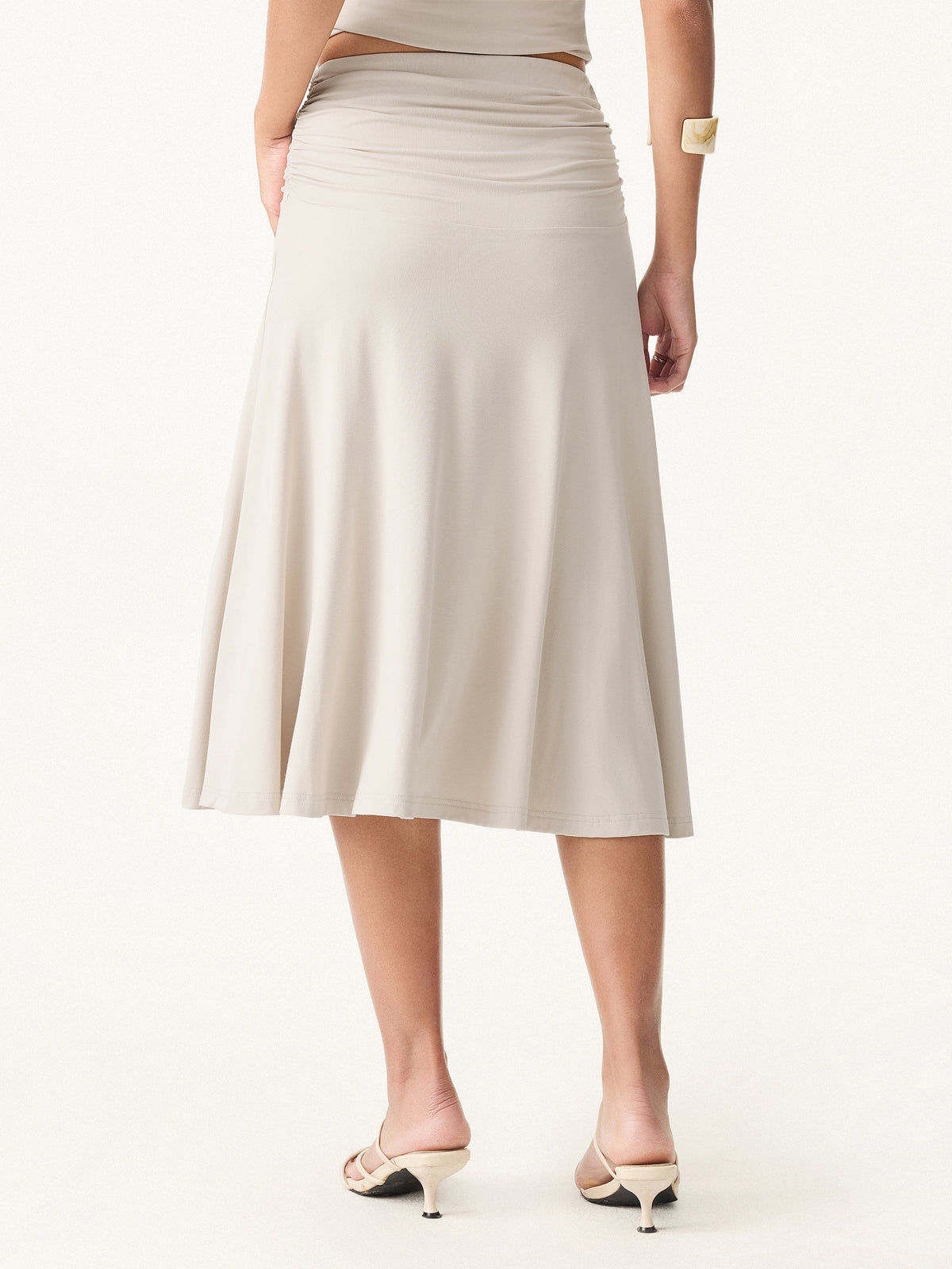 2Pcs Set Multi-wear Built-In Bra Top 2.0 & Side Ruched A-line Midi Skirt