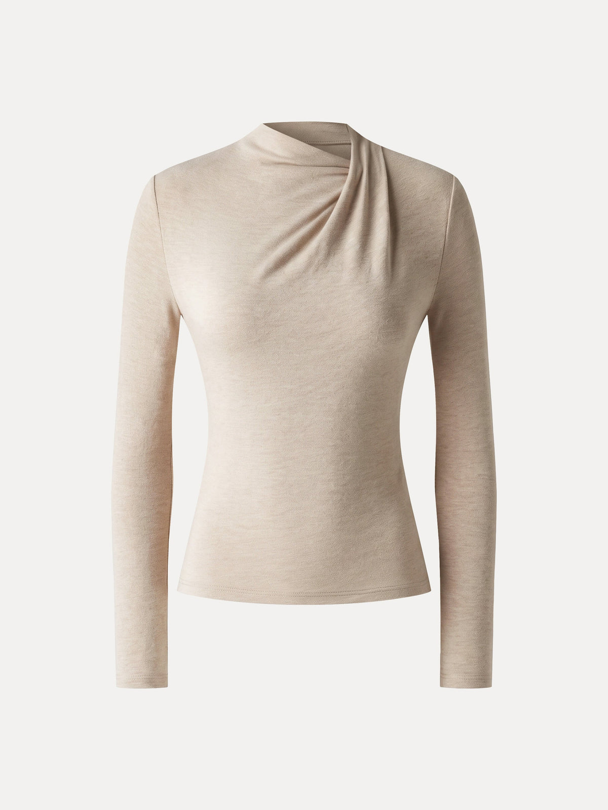 LiteWarm Draped Mock Neck Long Sleeve Shoulder-Tuck Top