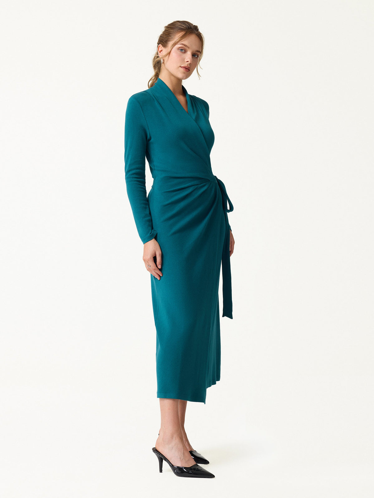 LiteWarm Classic Long Sleeve Midi Wrap Dress