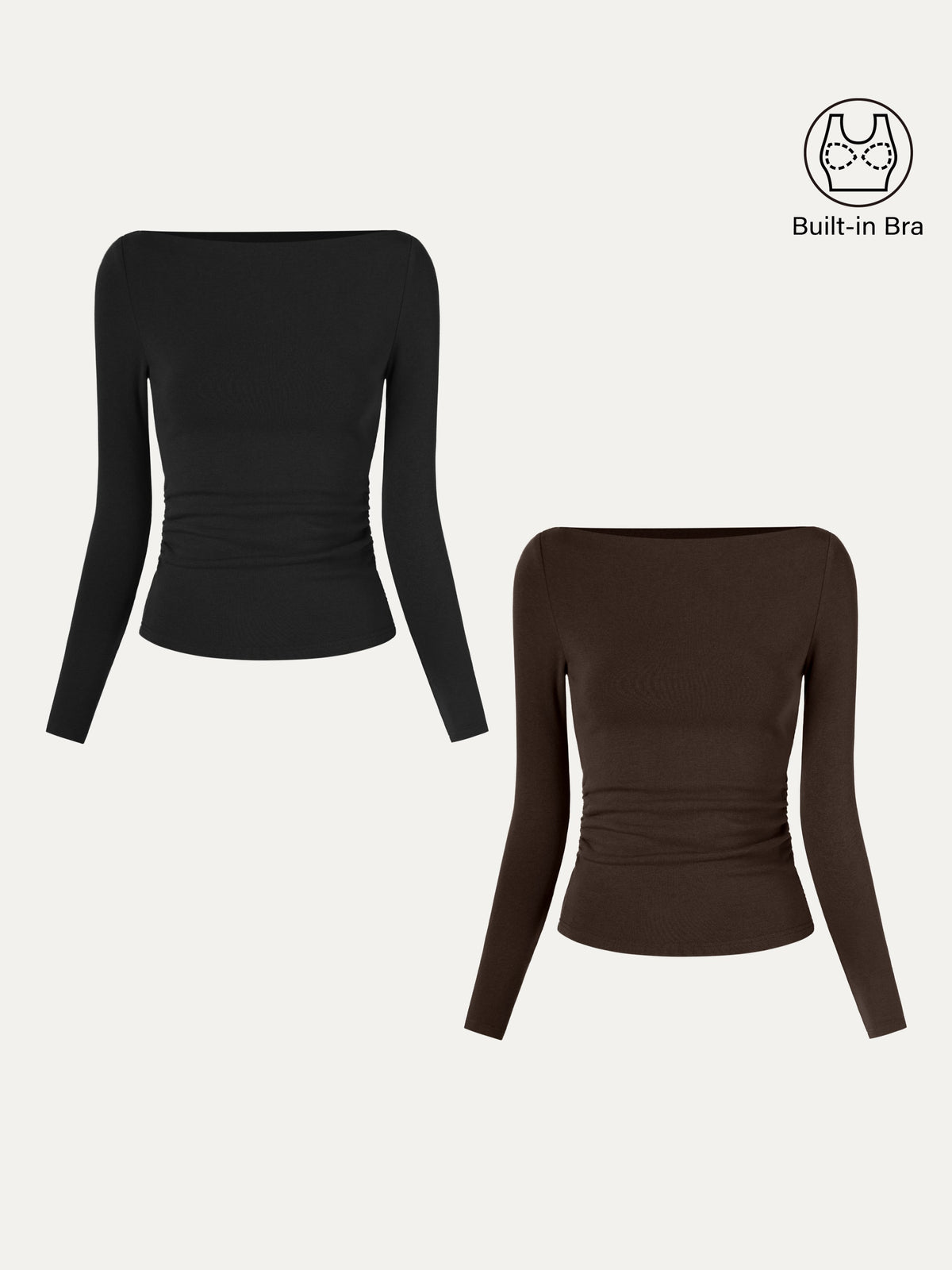 ProWarm Modern Side Ruched Boatneck Built-In Bra Top 2.0