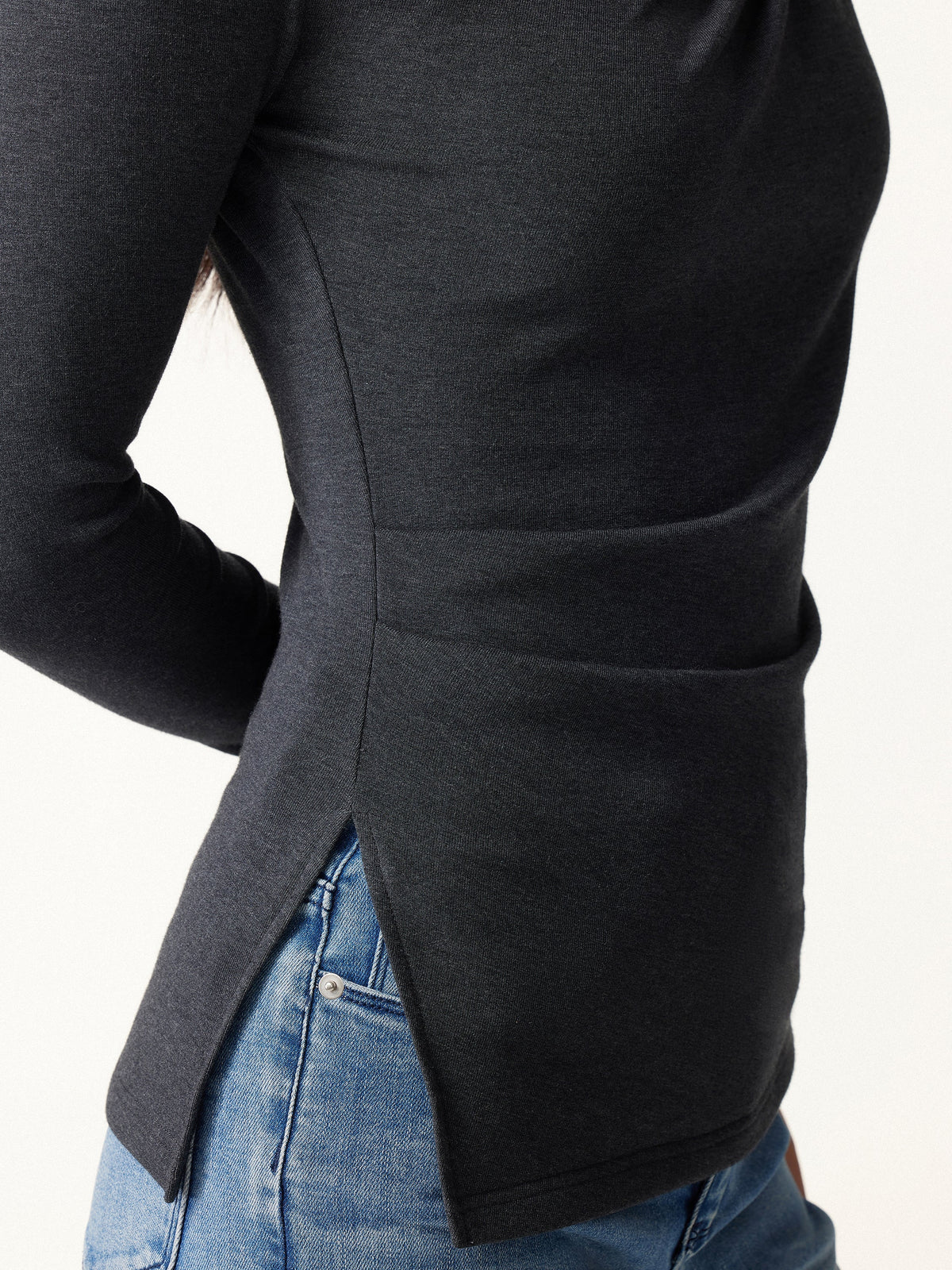 LiteWarm Asymmetrical Neck Long Sleeve Tucked-Waist Top