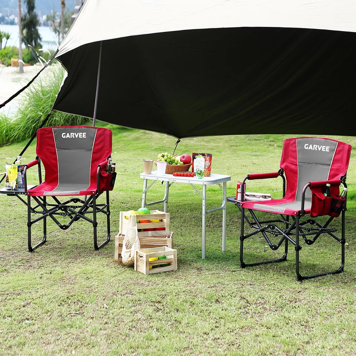 Garvee Oversized Camping Directors Chair Heavy Duty Portable Folding Lawn Chair with Side Table for Outdoor Beach Fishing Picnic, 20.8in x 19.8in x 5.5in