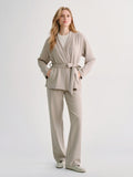 2Pcs Set MaxWarm Belted Wrap Cardigan Coat with Poclets & High-Rise Straight-Leg Pants with Pockets