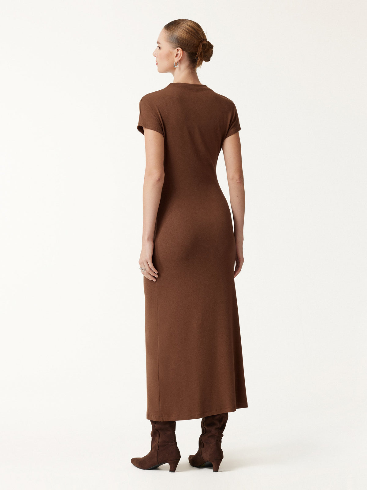 LiteWarm Mock Neck Cap Sleeve Ruched Midi Dress