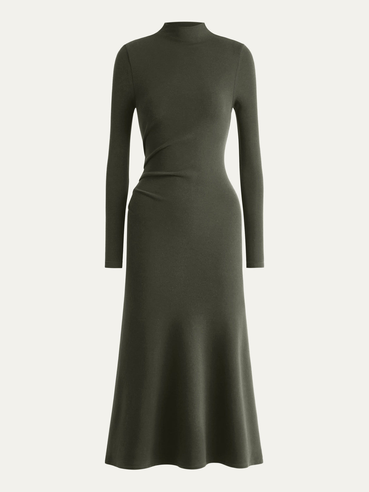 ProWarm Mock Neck Long Sleeve Ruched Mermaid Midi Dress