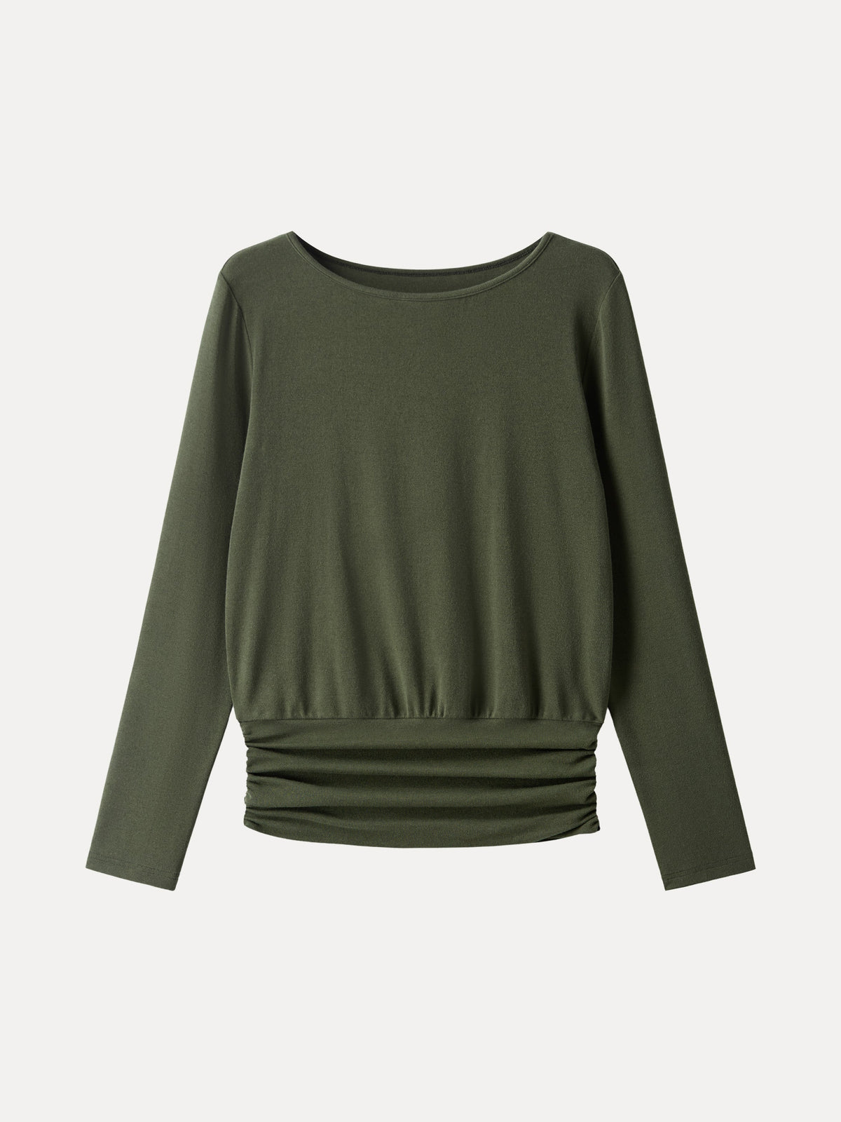LiteWarm Boatneck Long Sleeve Ruched Banded Hem Top