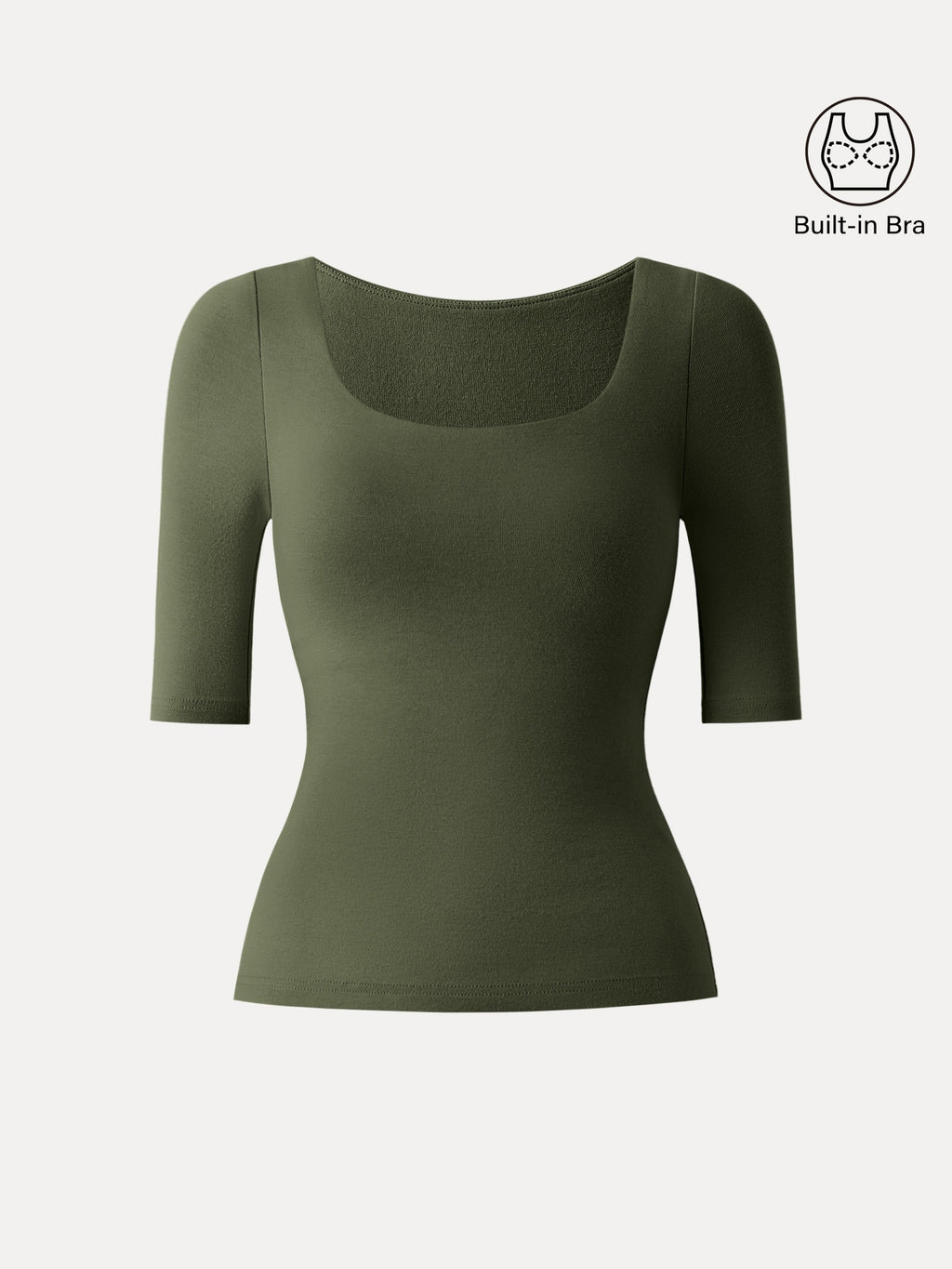 LiteWarm Essential Elbow Length Sleeve Square Neck Built-In Bra Tops 2.0