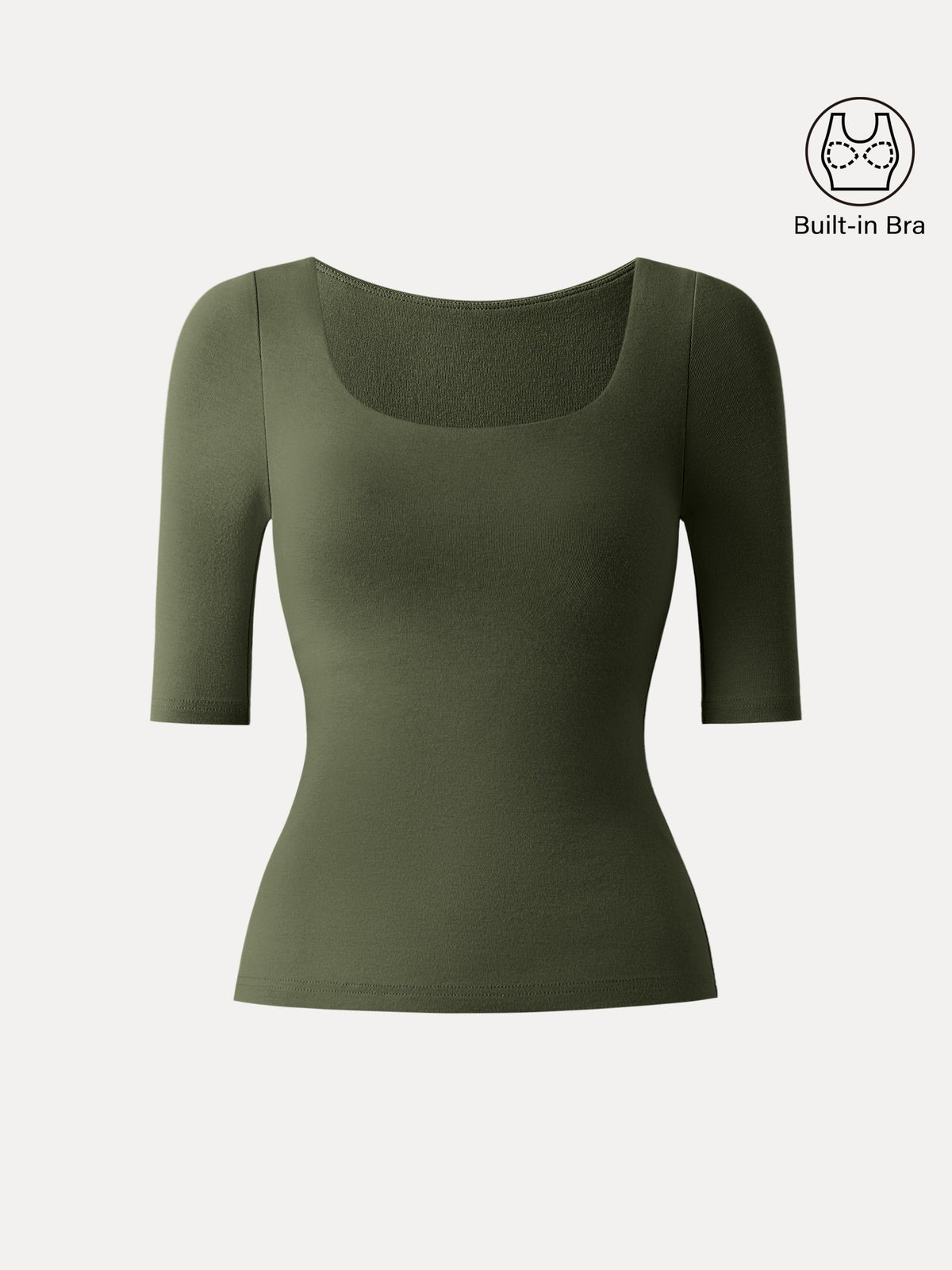 LiteWarm Essential Elbow Length Sleeve Square Neck Built-In Bra Tops 2.0