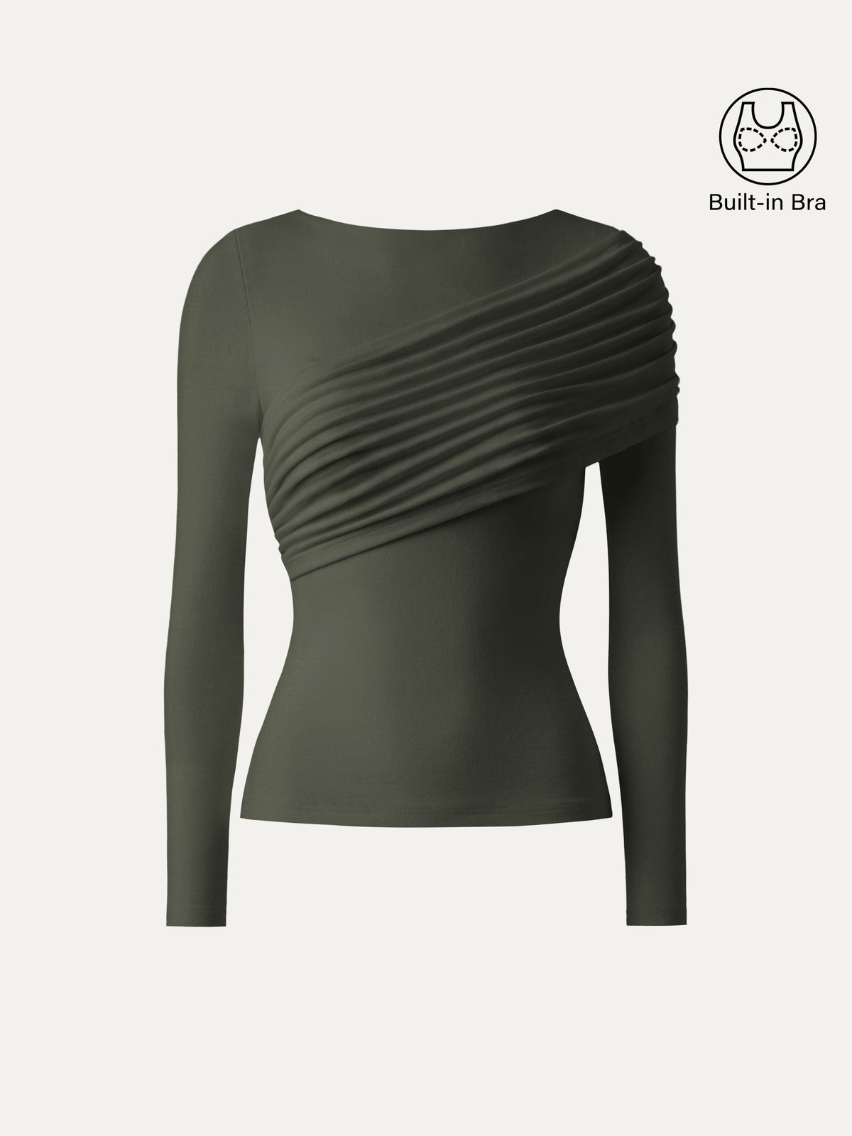 ProWarm Boatneck Ruched Overlap Built-In Bra Top 2.0