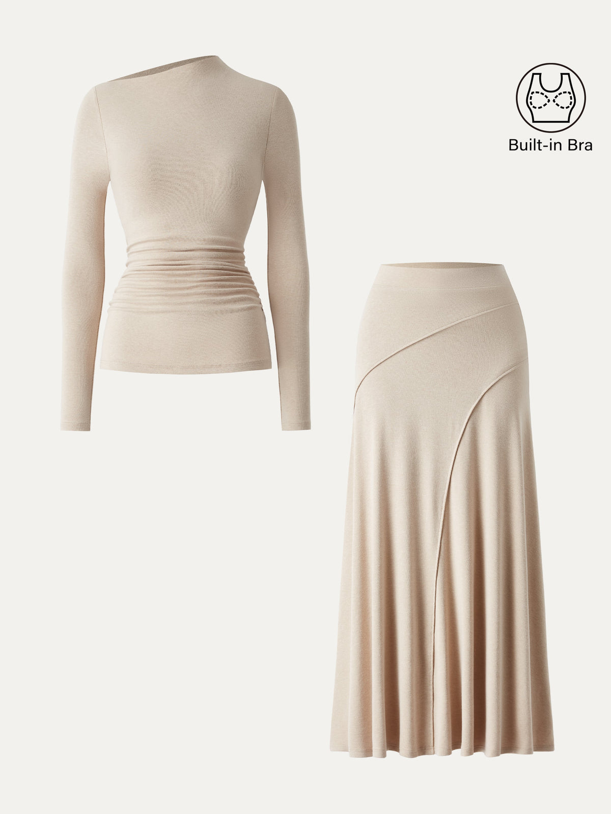2Pcs Set LiteWarm Asymmetrical Built-In Bra Top 2.0 & A-Line Midi Skirt