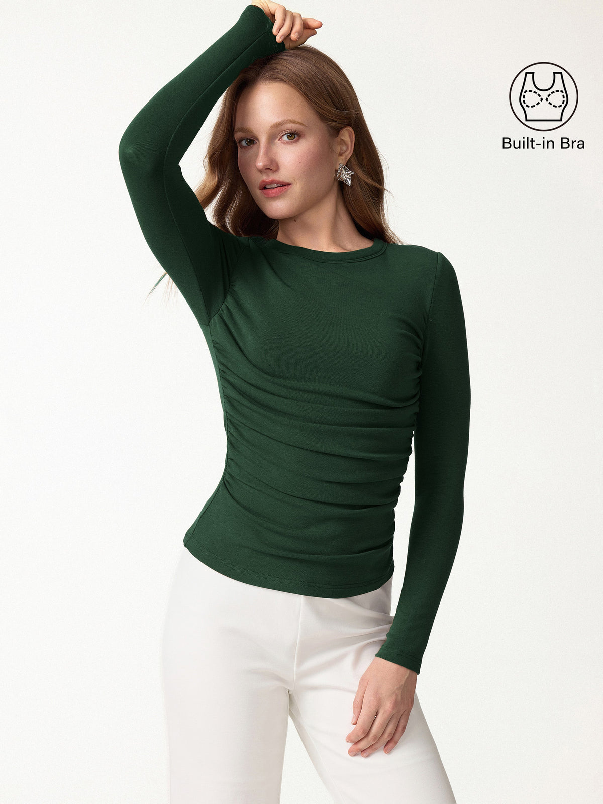 ProWarm Roundneck Long Sleeve Ruched Built-In Bra Top 3.0