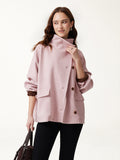 FuzzLuxe Mock Neck Long Sleeve Button-Down Jacket with Pockets