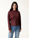 Modal Spacer Knit Mock Neck Batwing Sleeve Banded Hem Top