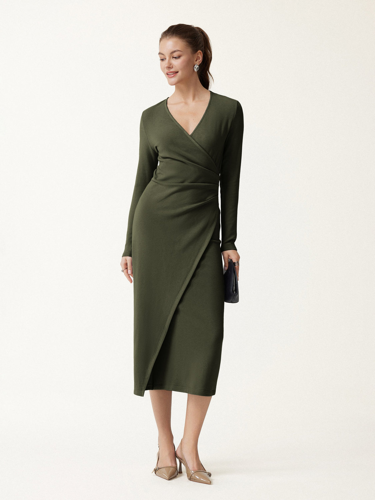 ProWarm Surplice Long Sleeve Tucked Dress