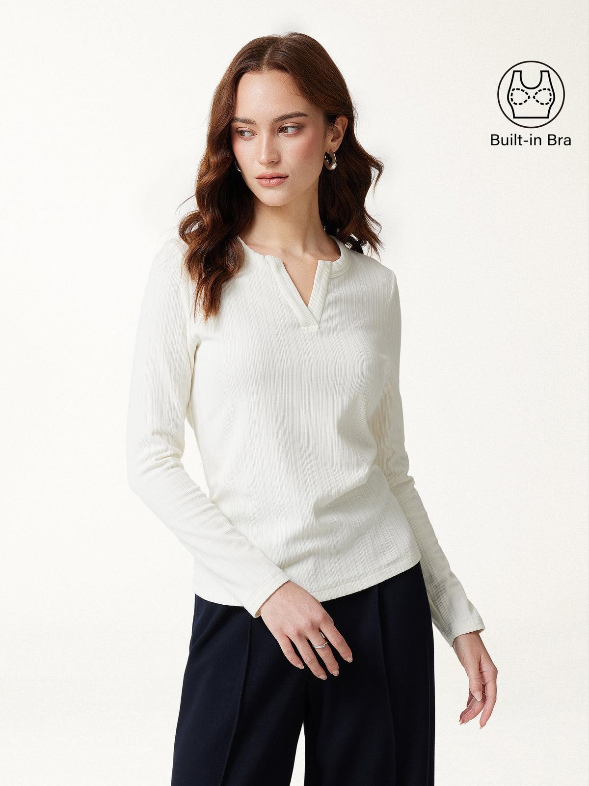 ProWarm Viscose Henley Neck Long Sleeve Built-In Bra Top 3.0