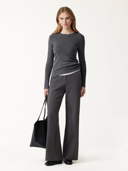 100% Merino Wool Round Neck Long Sleeve Button-Cuff Sweater