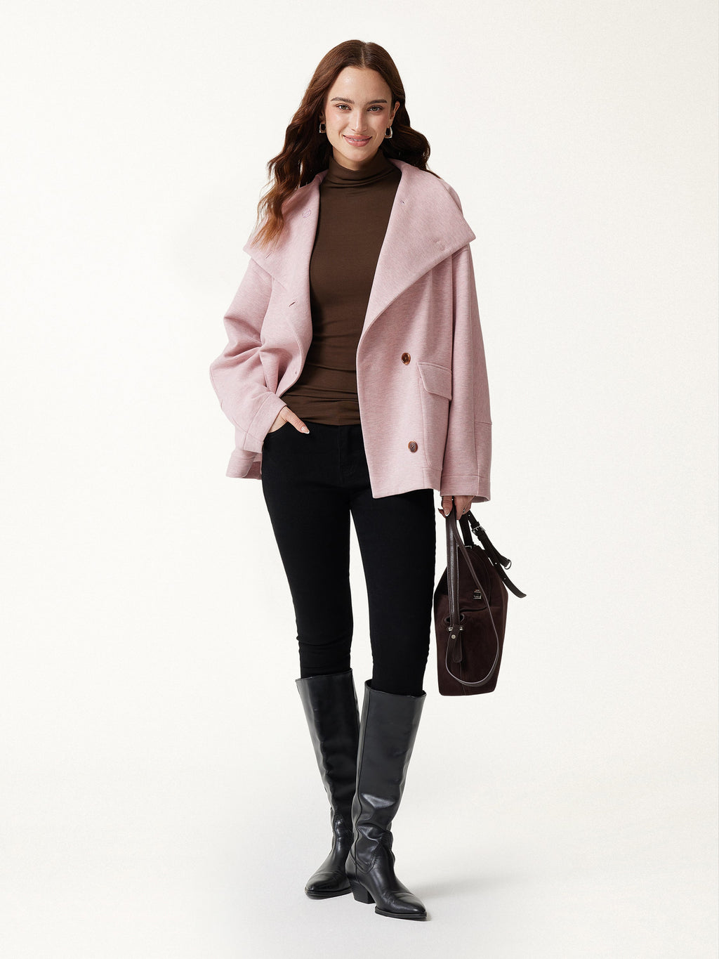 FuzzLuxe Mock Neck Long Sleeve Button-Down Jacket with Pockets