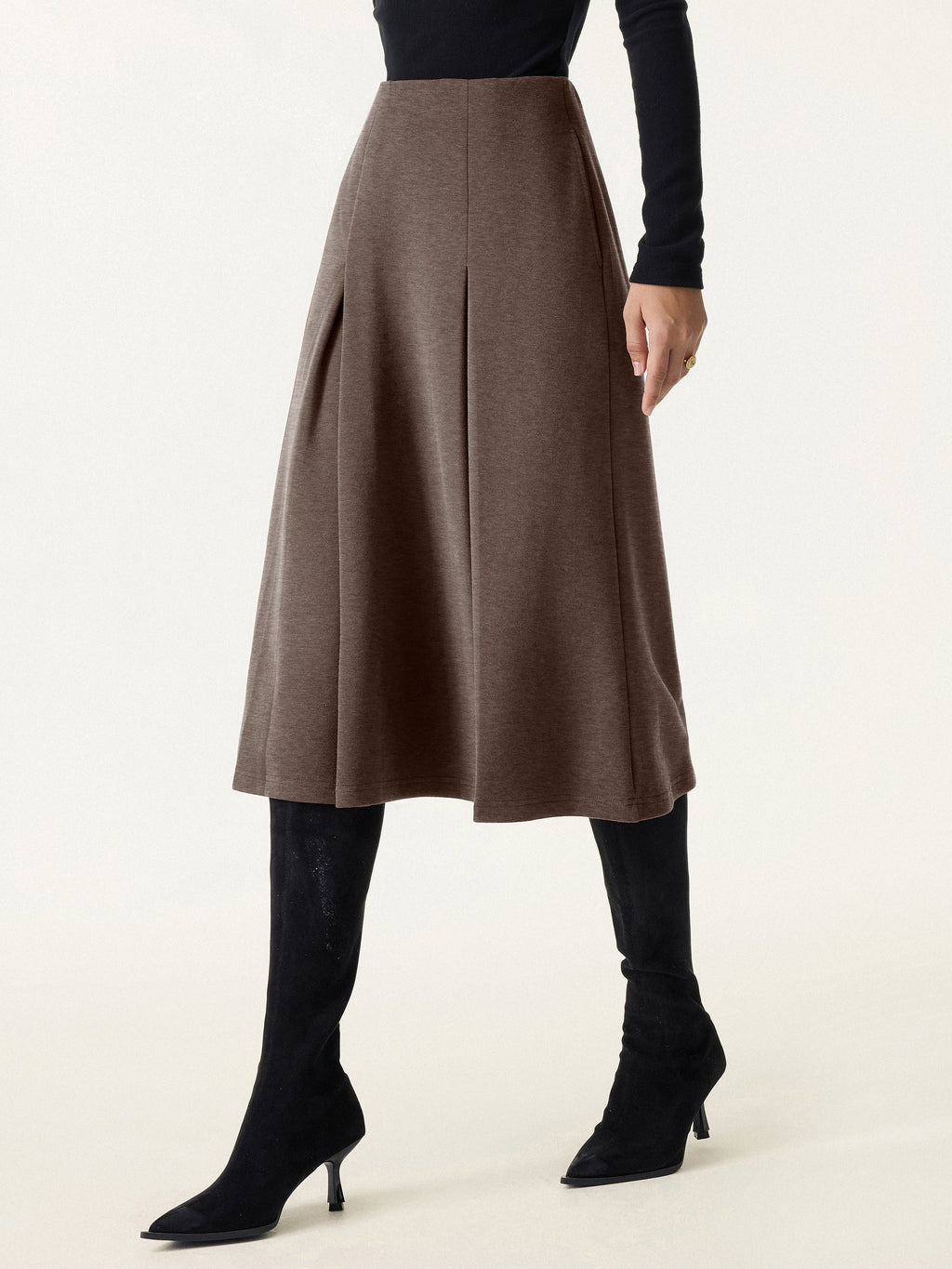 FuzzLuxe Mid-Rise Tucked A-Line Midi Skirt with Pockets
