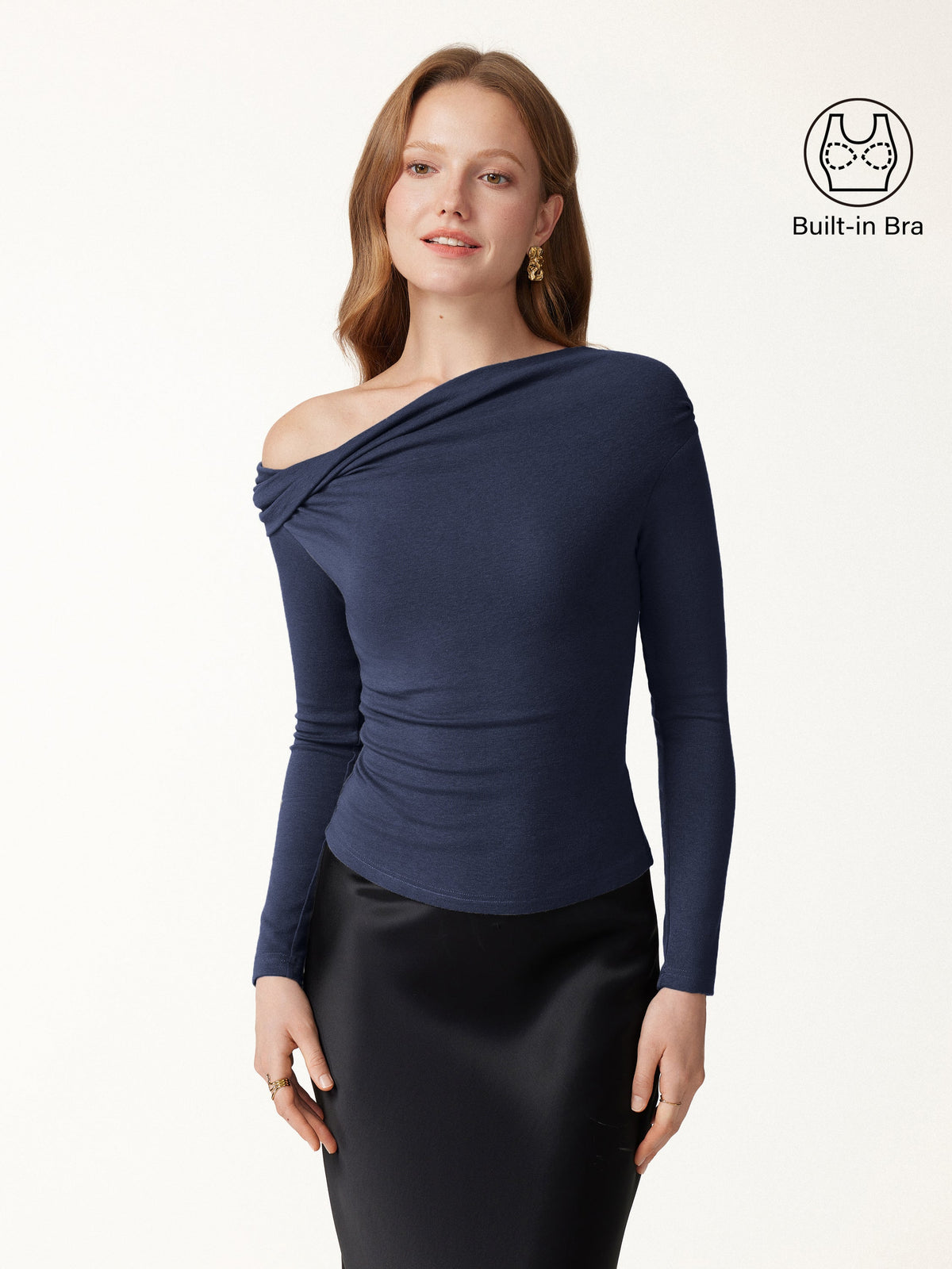 LiteWarm Convertible Neck Long Sleeve Built-In Bra Top