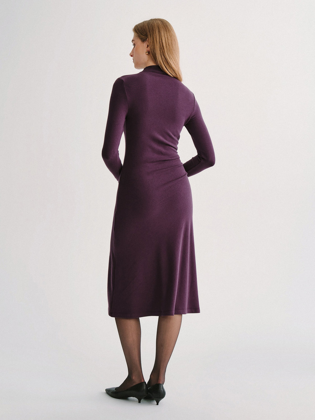 ProWarm Mock Neck Long Sleeve Ruched Mermaid Midi Dress