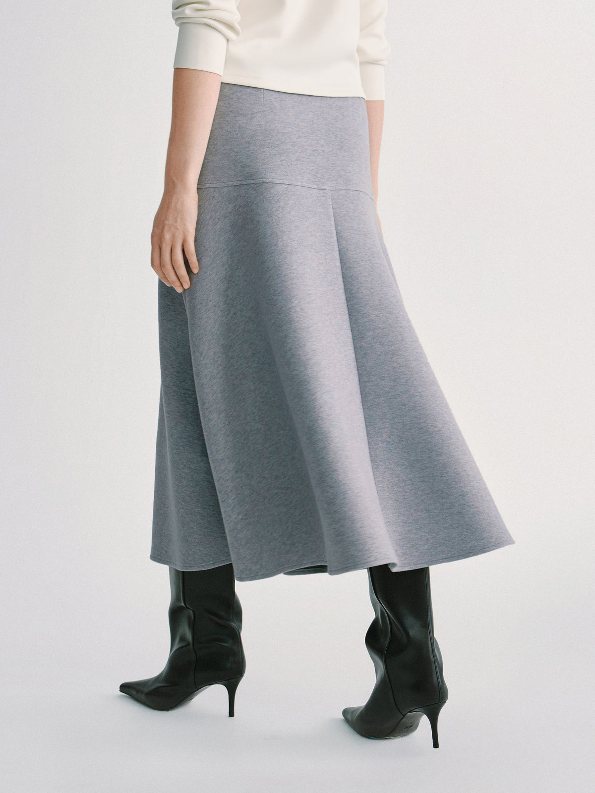 2Pcs Set Ruched Sides Tuckable Mockneck Top & Flared Midi Skirt