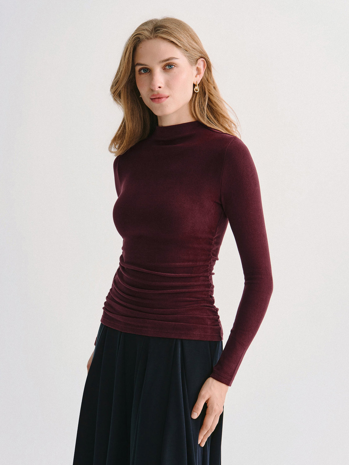 ProWarm Ruched Sides Tuckable Mockneck Top