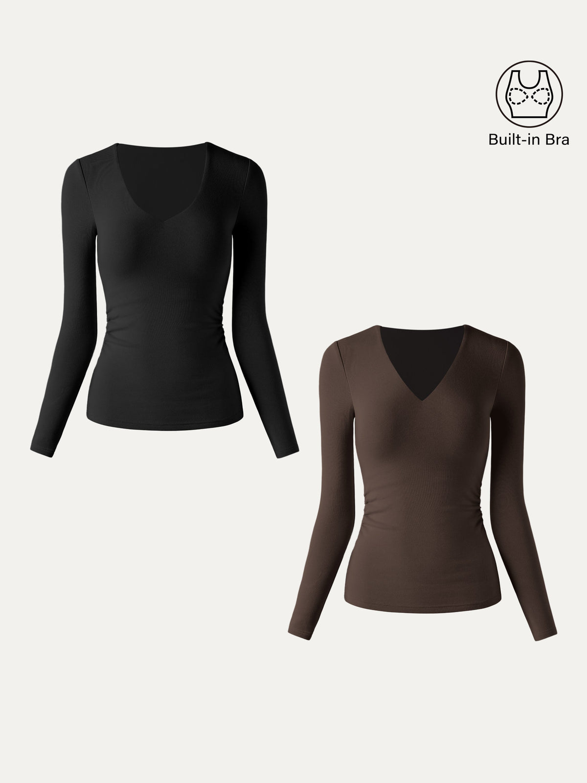 ProWarm V-Neck Long Sleeve Side-Tuck Built-In Bra Top 2.0