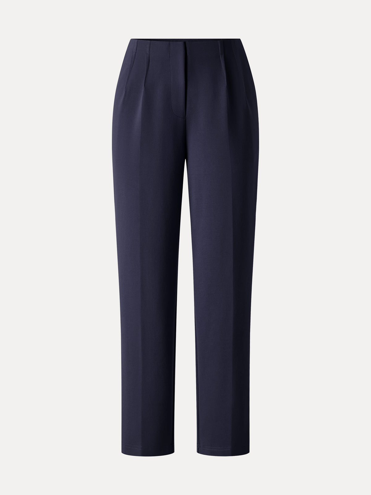 Ponte Mid-Rise Ankled Tapered Tuck Pants with Pockets