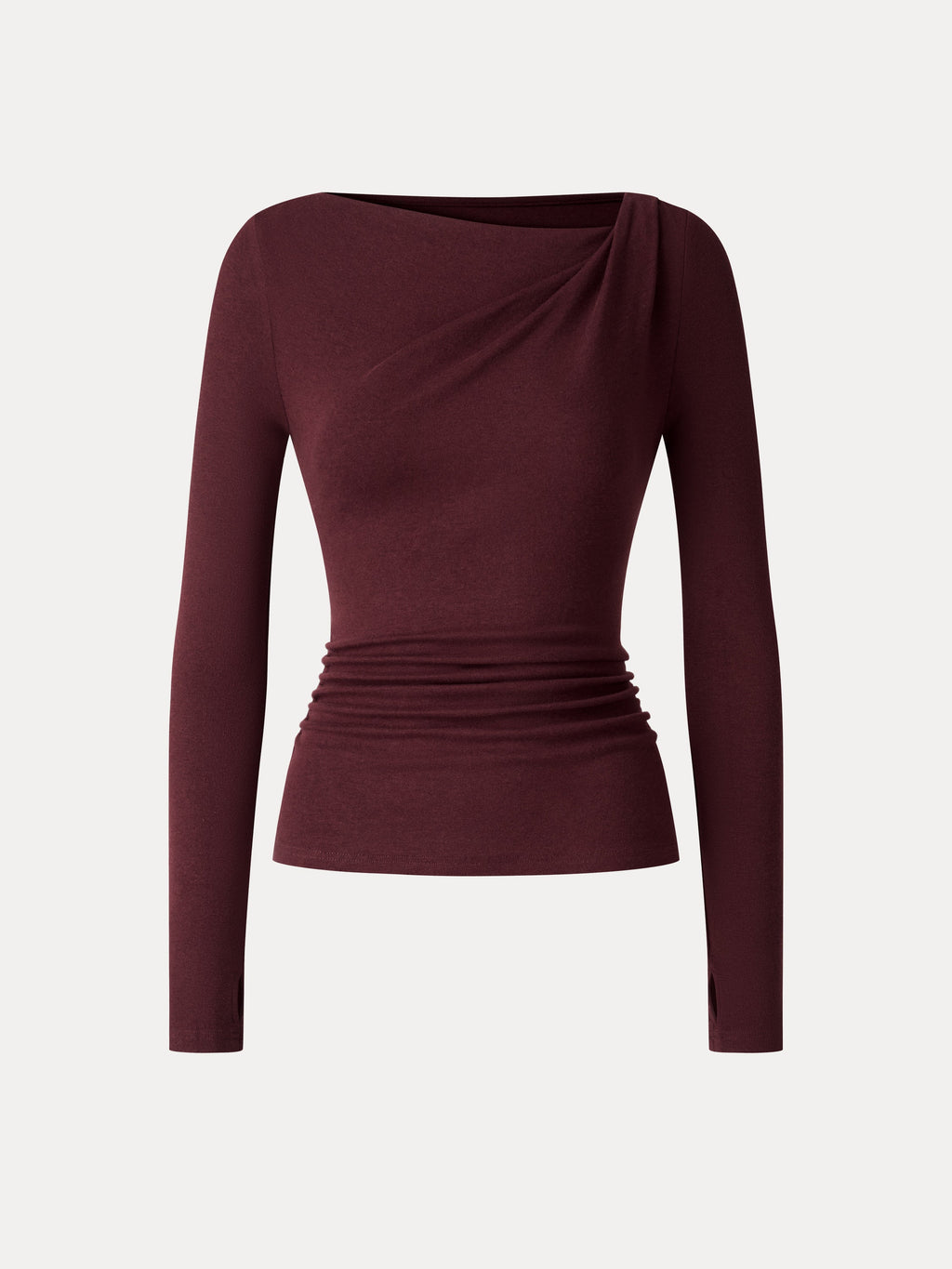 LiteWarm Asymmetrical Neck Long Sleeve Ruched Top