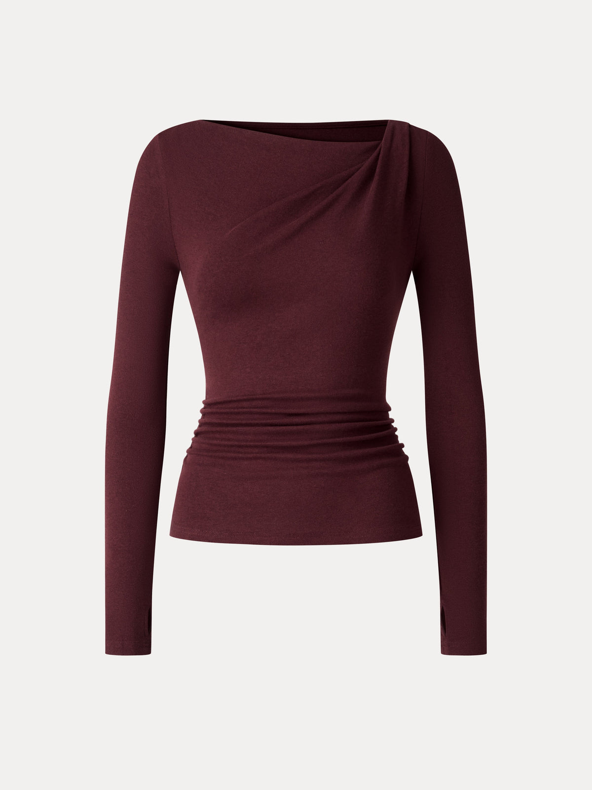LiteWarm Asymmetrical Neck Long Sleeve Ruched Top