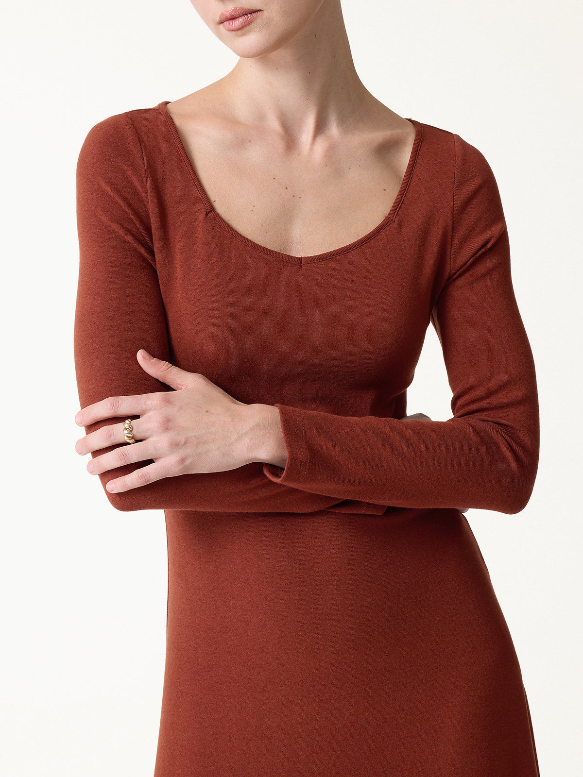 LiteWarm Diamond Neck Long Sleeve Drapey Maxi Built-In Bra Dress 2.0