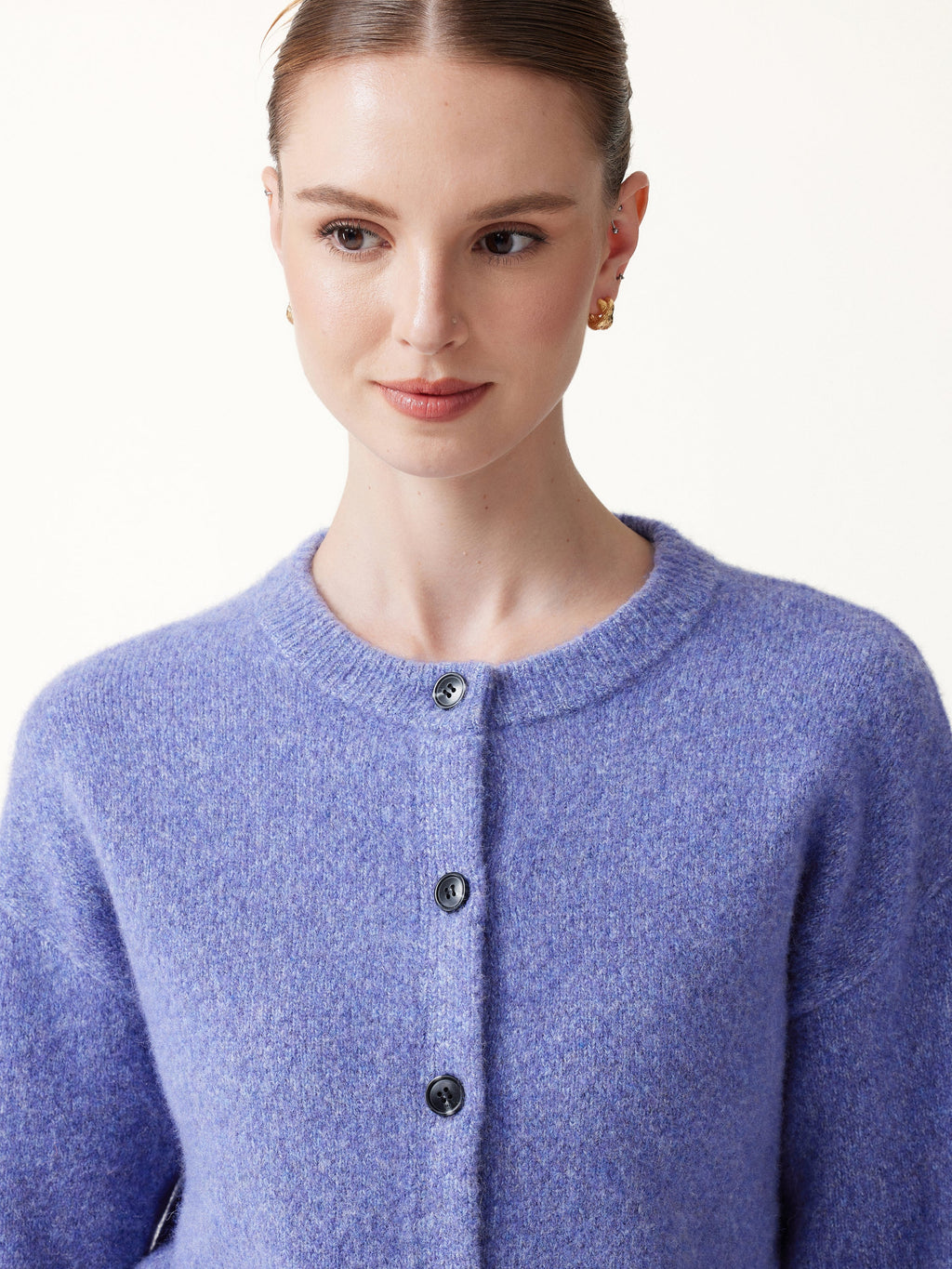 Luxe Halo Wool Blend Round Neck Cardigan Sweater