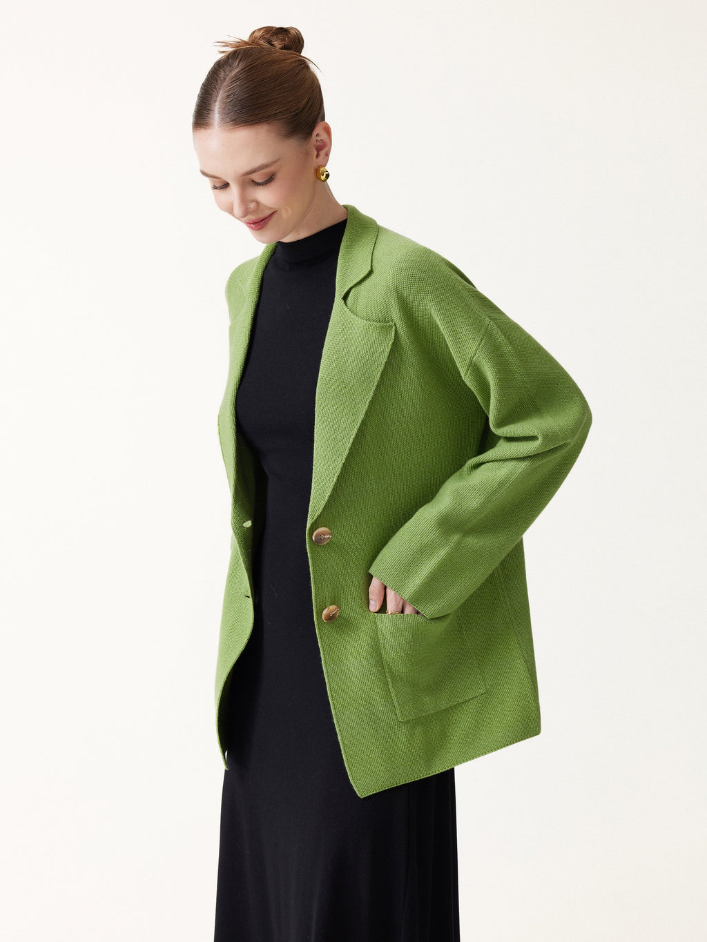 Merino Blend Peaked Lapel Long Sleeve Belted Cardigan with Pockets