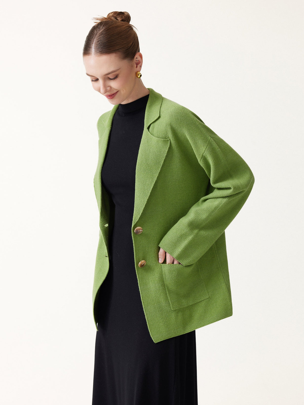Merino Blend Peaked Lapel Long Sleeve Belted Cardigan with Pockets